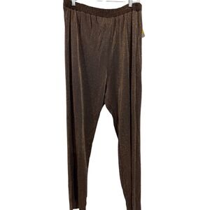 ALEX‎ EVENINGS Womens 22W Sparkle Knit Pants Brown Gold Wide Leg Elastic Waist